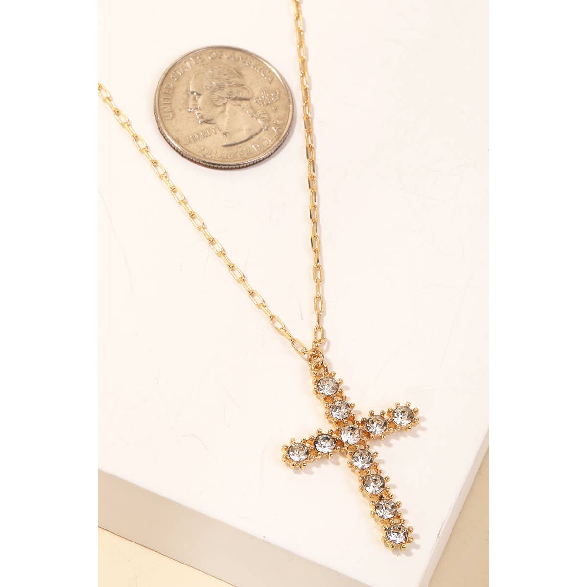 Studded Cross Pendant Layered Chain Necklace