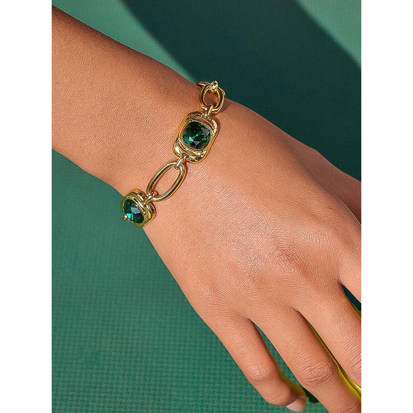 Mabel 18K Gold Non-Tarnish Green CZ Link Bracelet