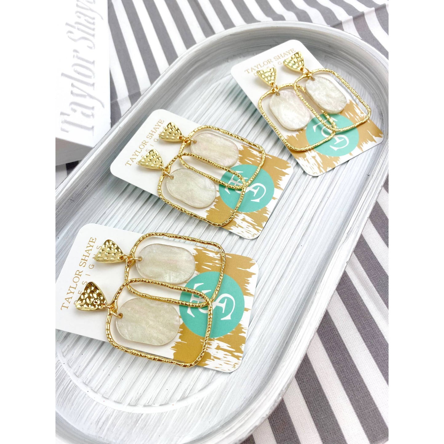 White Shimmer Oval Hoops