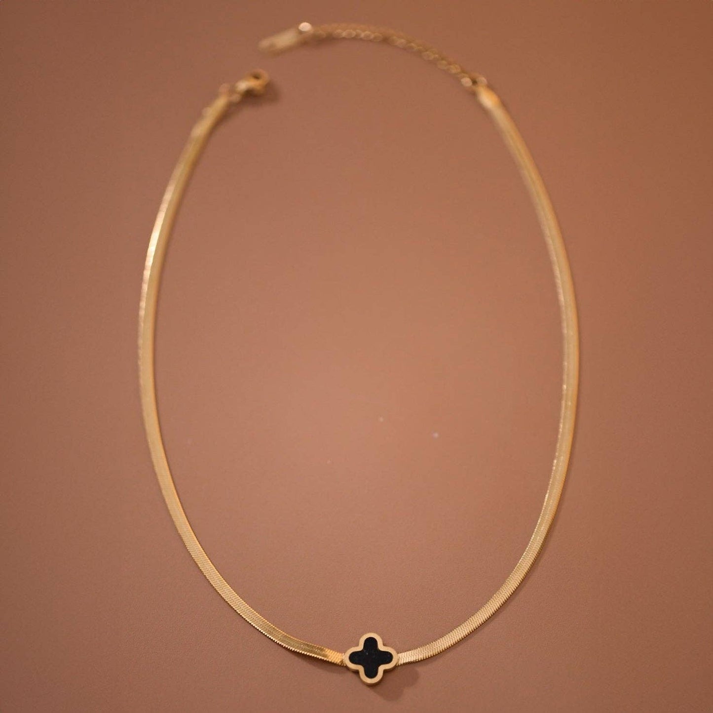 18K Gold Black Quatrefoil Pendant Necklace