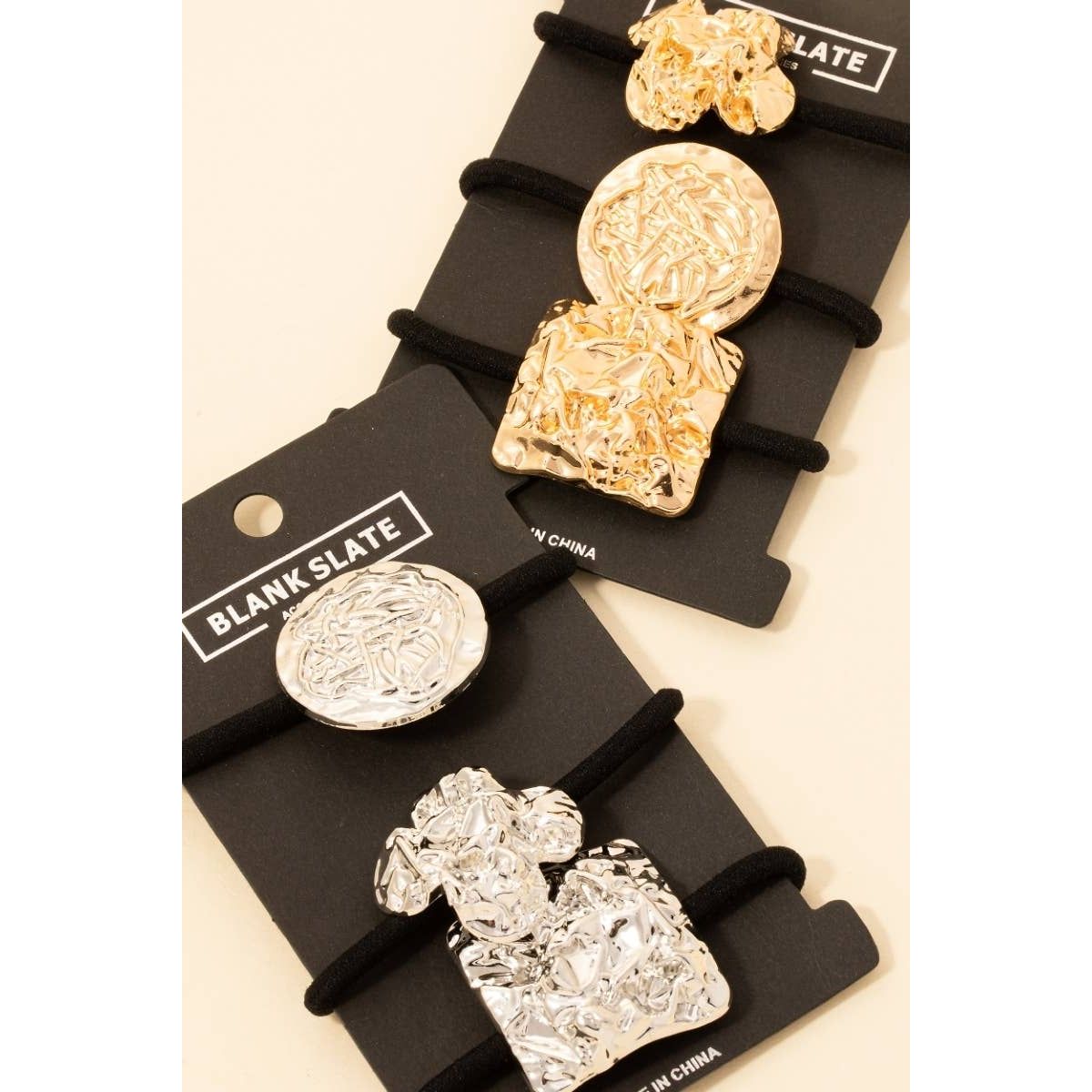 Clover Disc And Square Crumpled Metallic Hair Tie Set