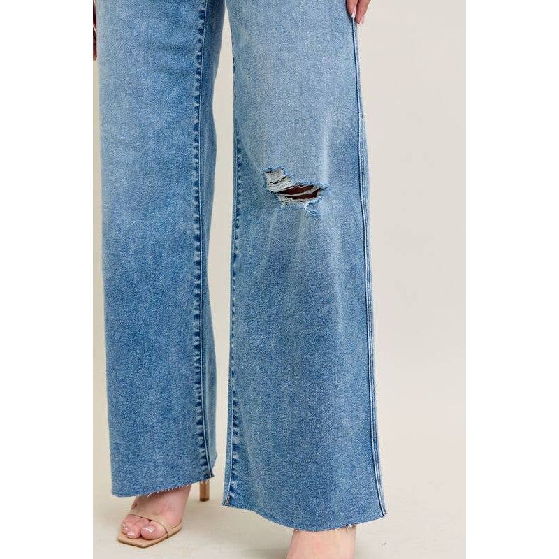 High Waisted Wide Leg Distressed