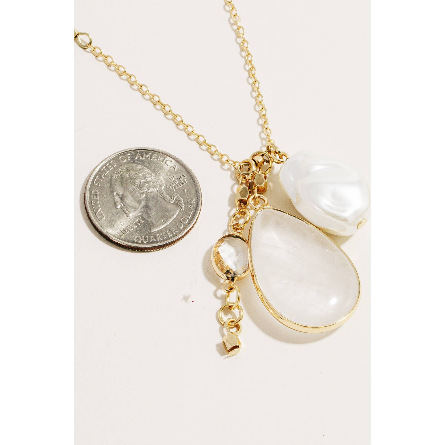 Tear Stone And Pearl Pendant Long Necklace