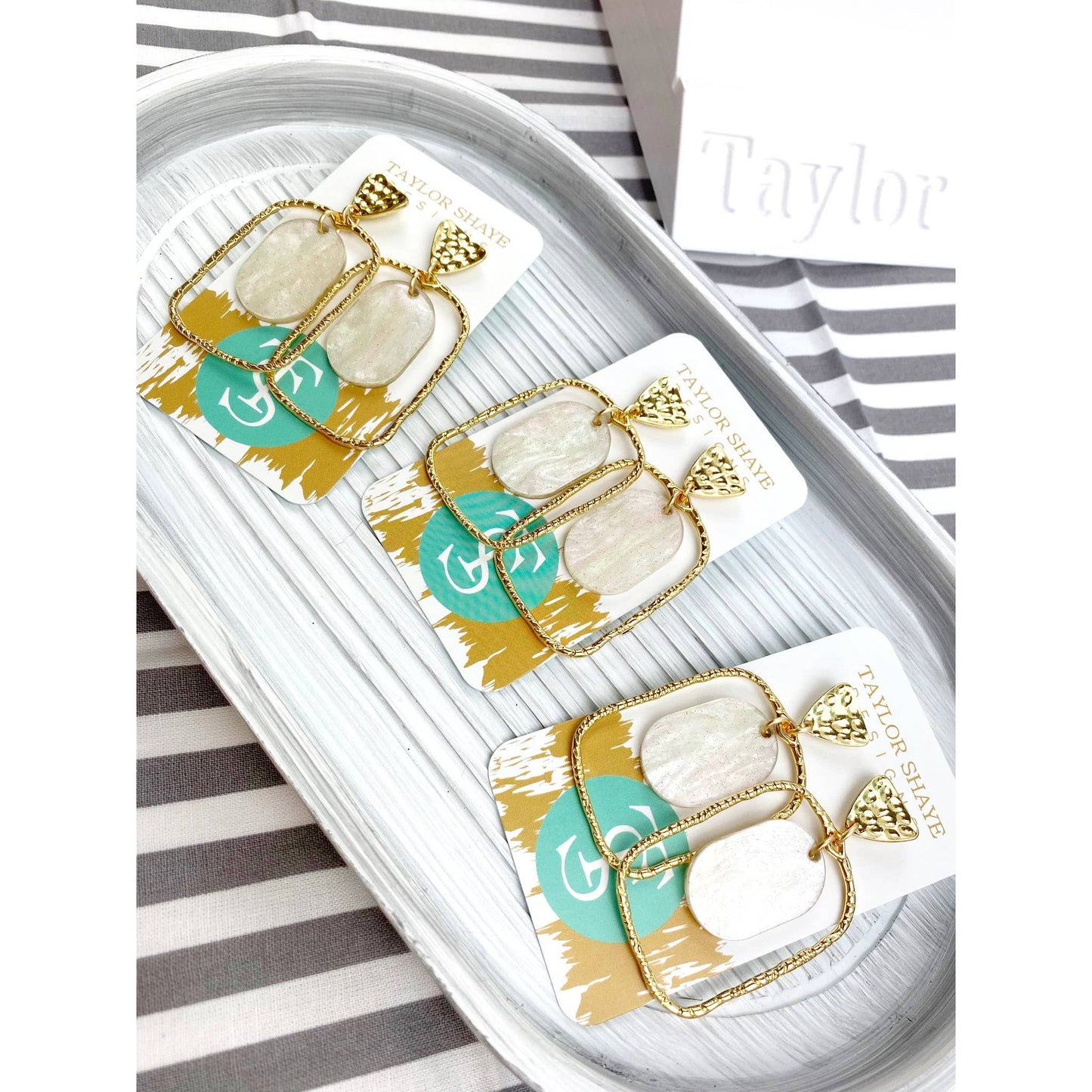 White Shimmer Oval Hoops