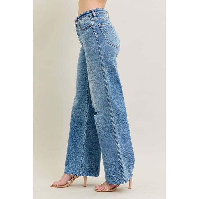 High Waisted Wide Leg Distressed