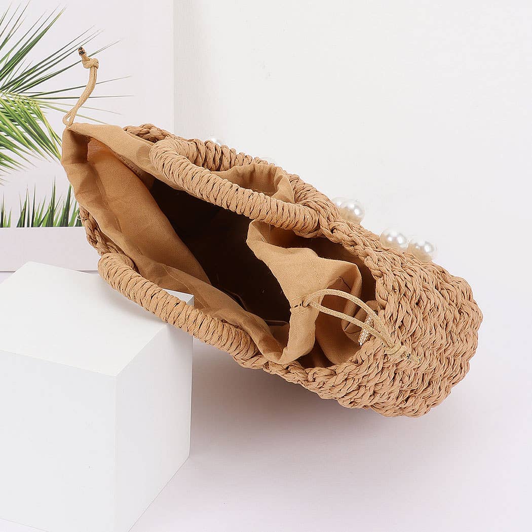 Pearl Embellished Straw Tote bag