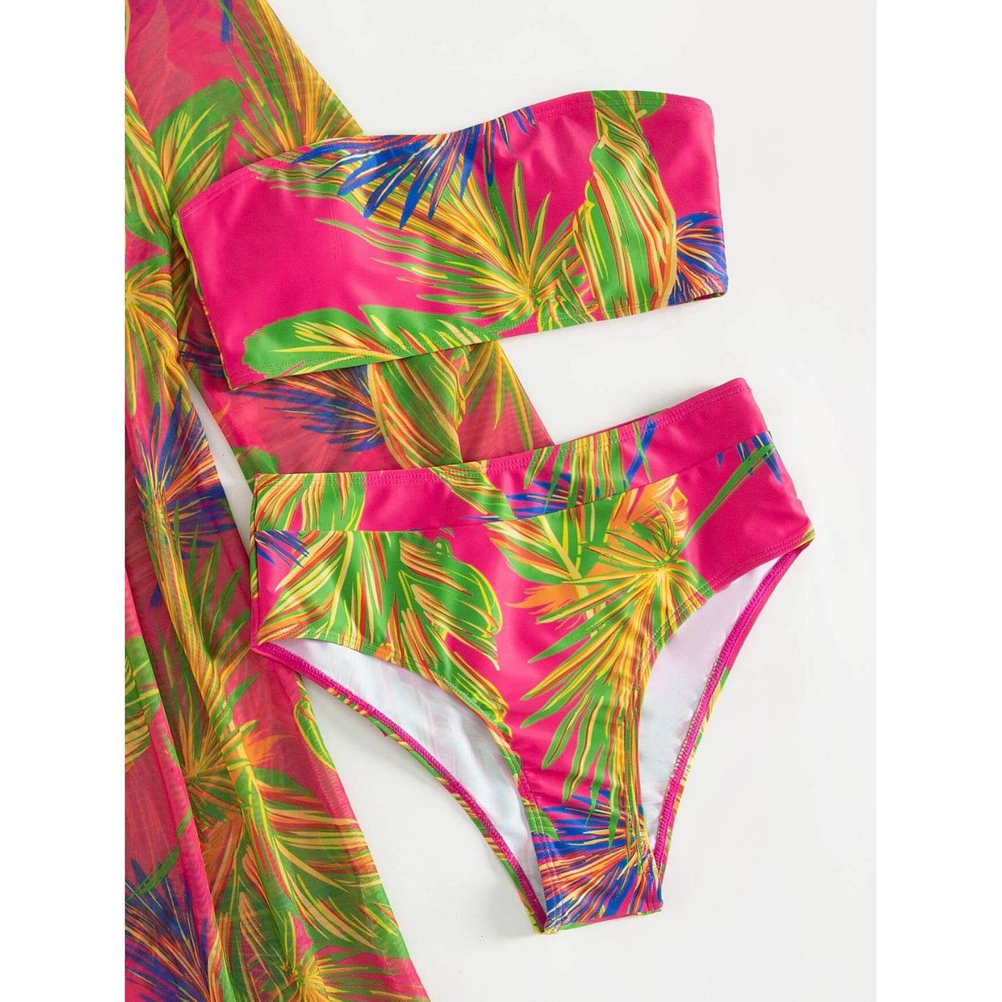 Botanical Print Tube Top, Swim Bottoms, and Cover Up Set