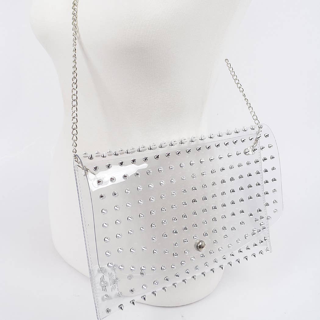 Clear Silver Studded Shoulder Bag
