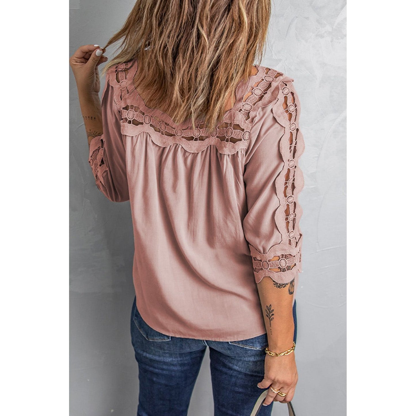 Crochet Trim Cutout Babydoll Blouse