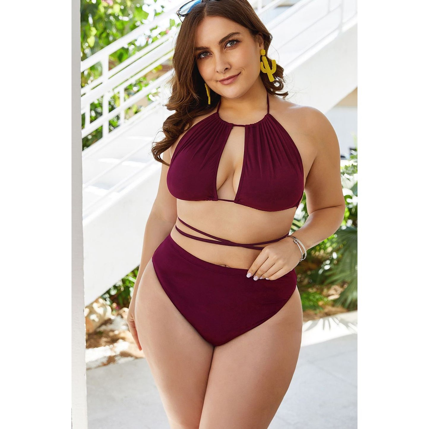 Plus Size Cutout Tied Backless Bikini Set