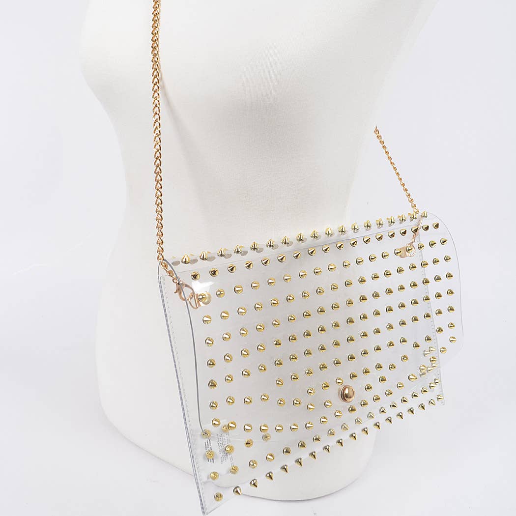 Clear Gold Studded Shoulder Bag