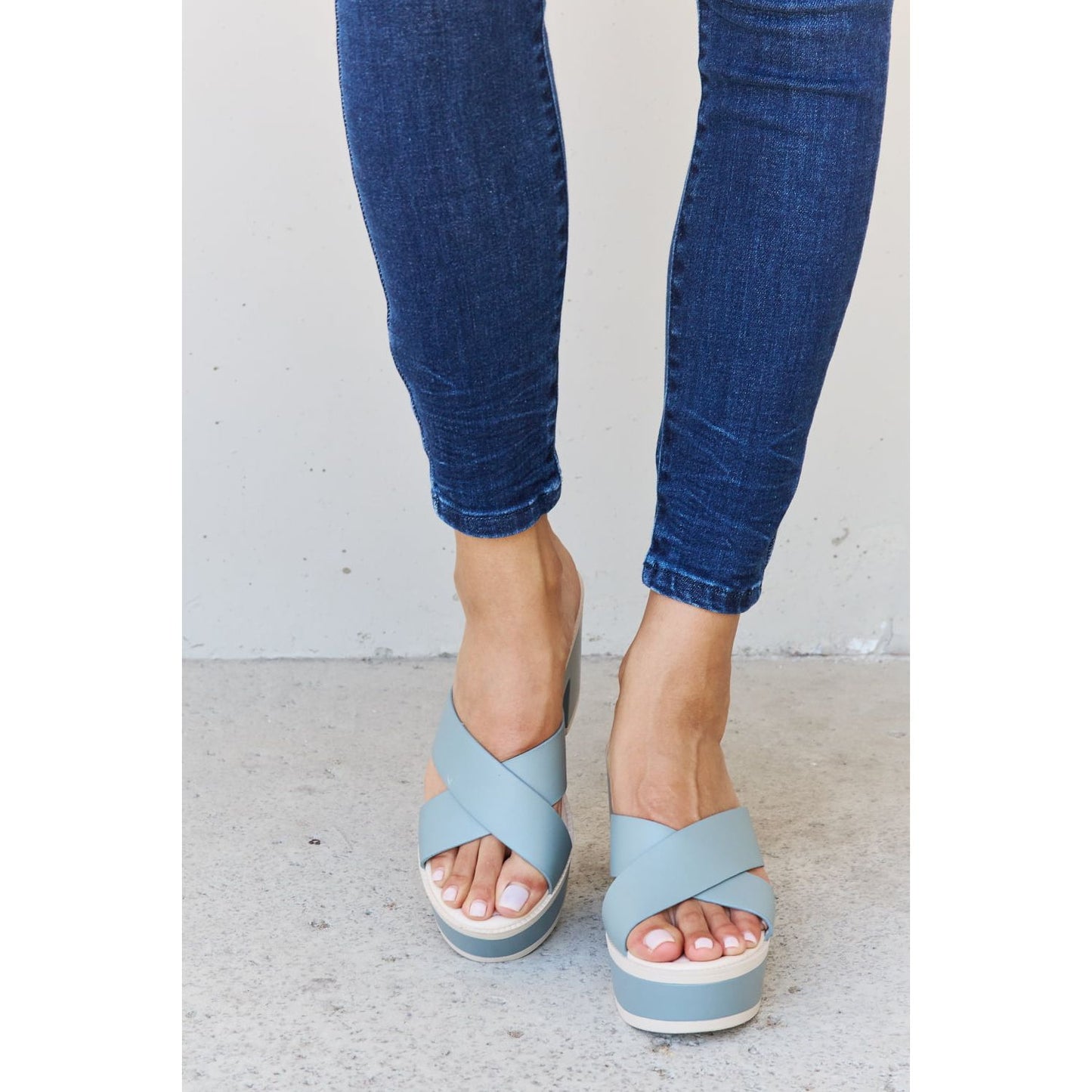 Weeboo Cherish The Moments Contrast Platform Sandals in Misty Blue