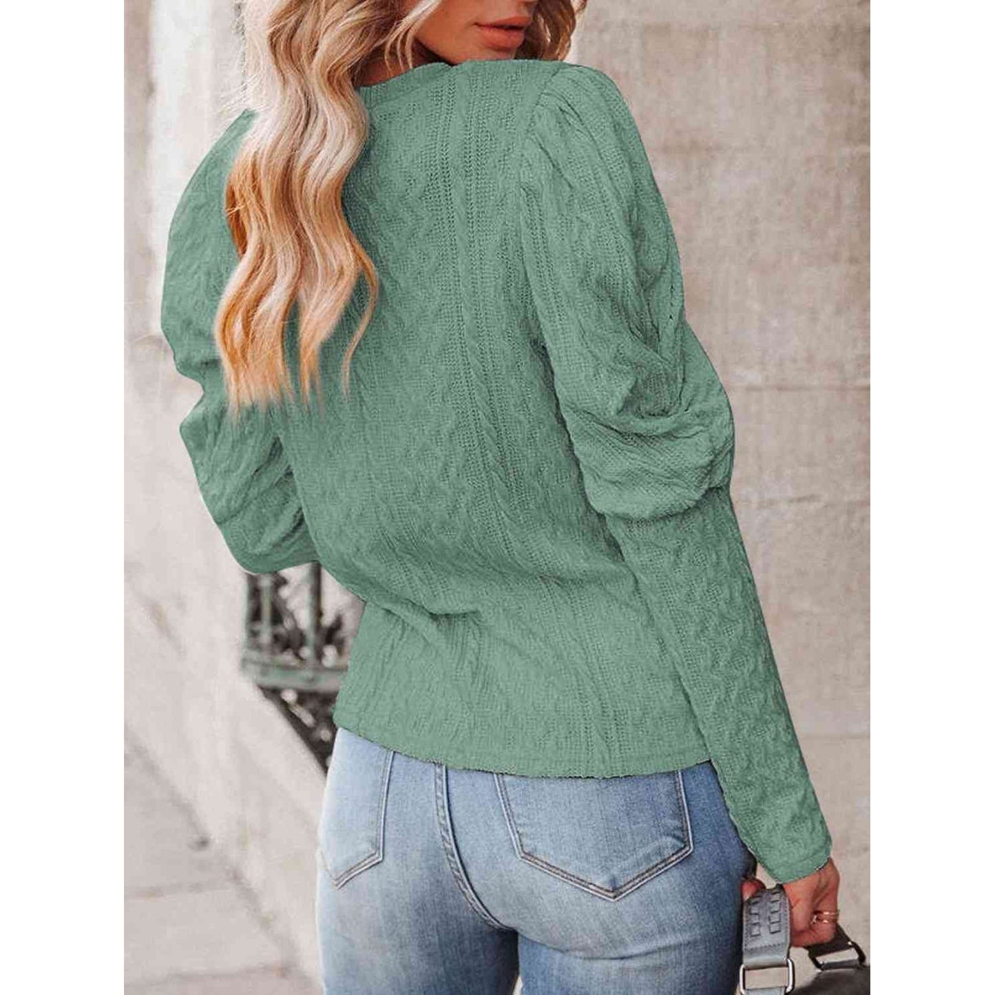 Round Neck Puff Sleeve Knit Top
