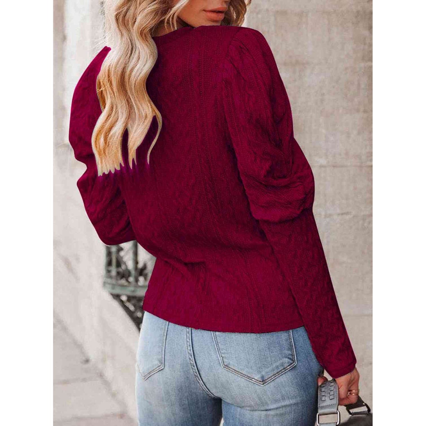 Round Neck Puff Sleeve Knit Top