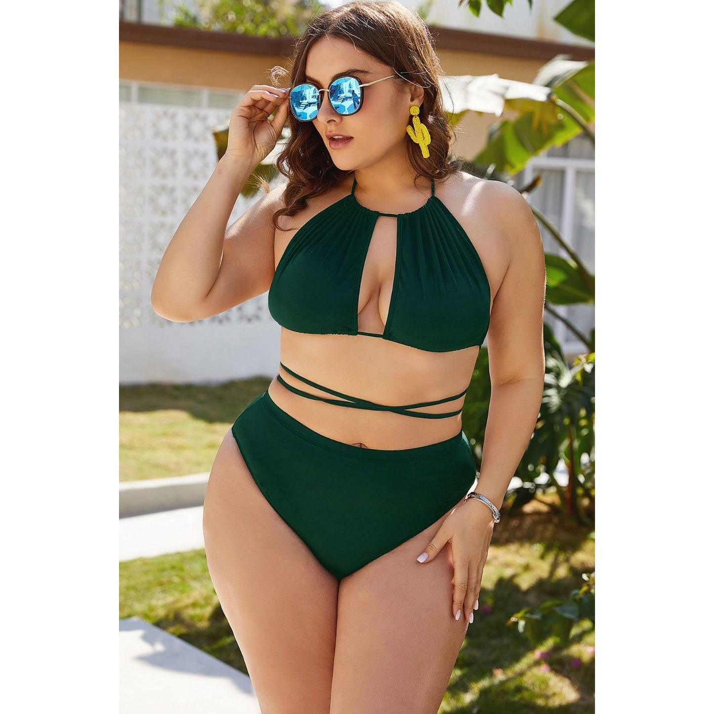 Plus Size Cutout Tied Backless Bikini Set
