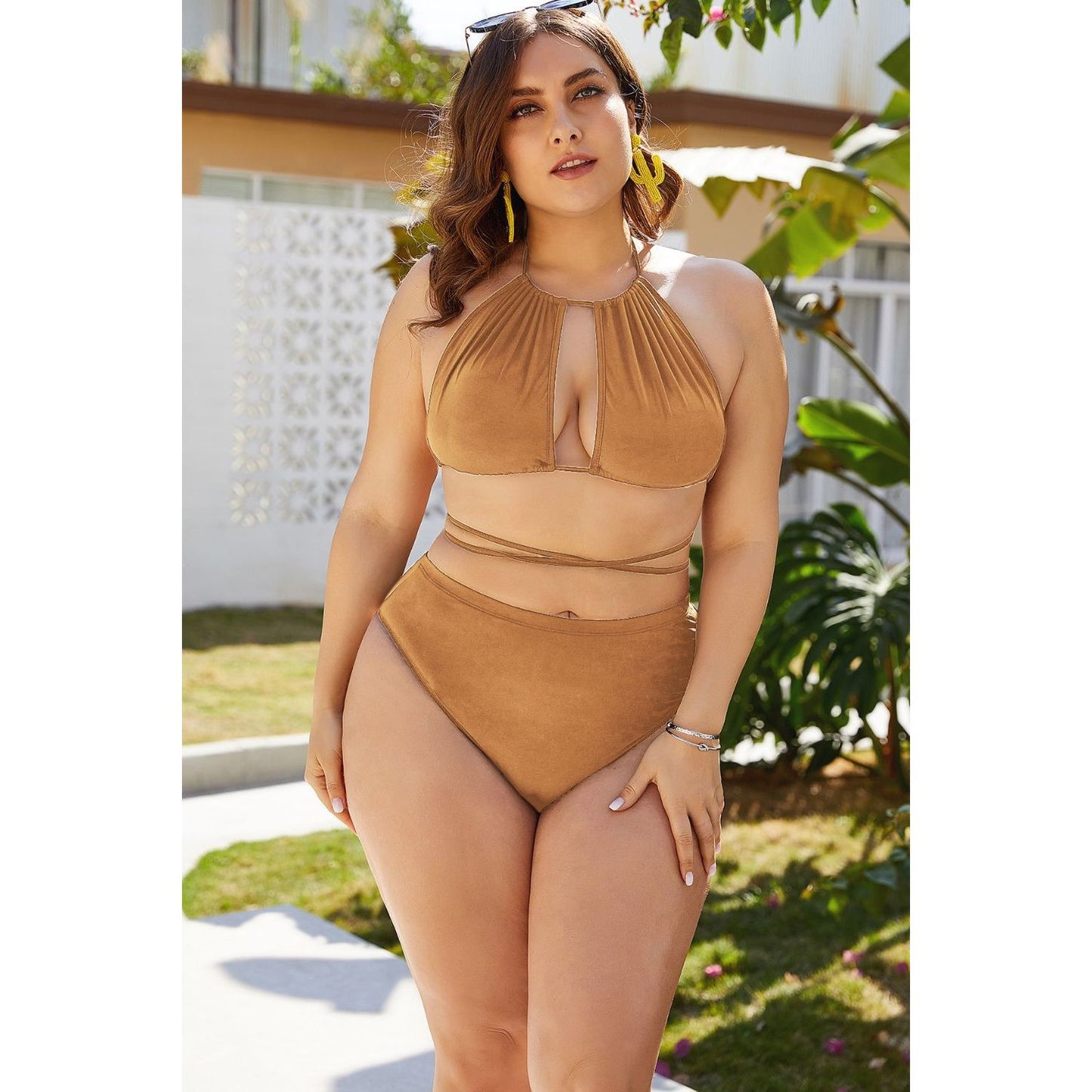 Plus Size Cutout Tied Backless Bikini Set