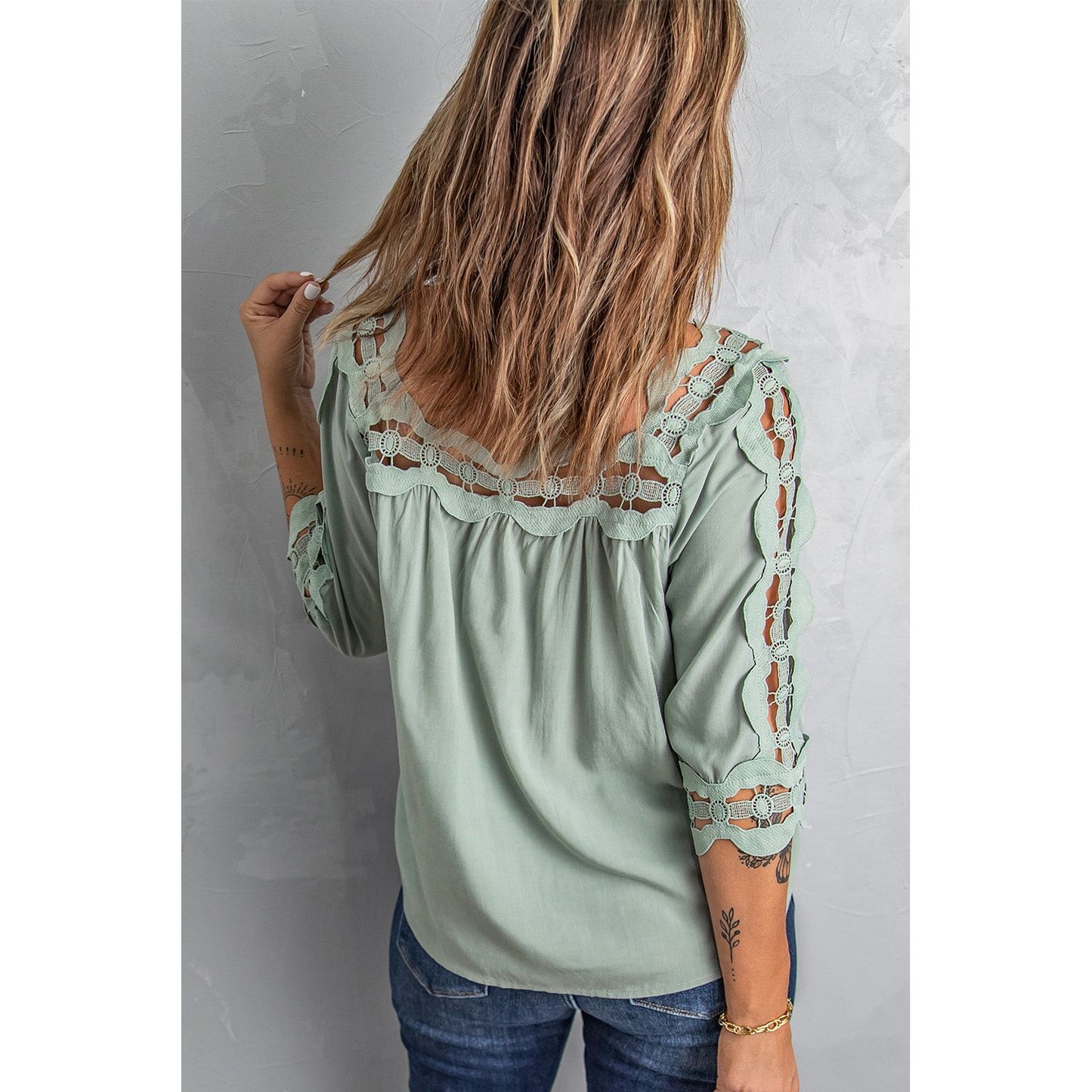 Crochet Trim Cutout Babydoll Blouse