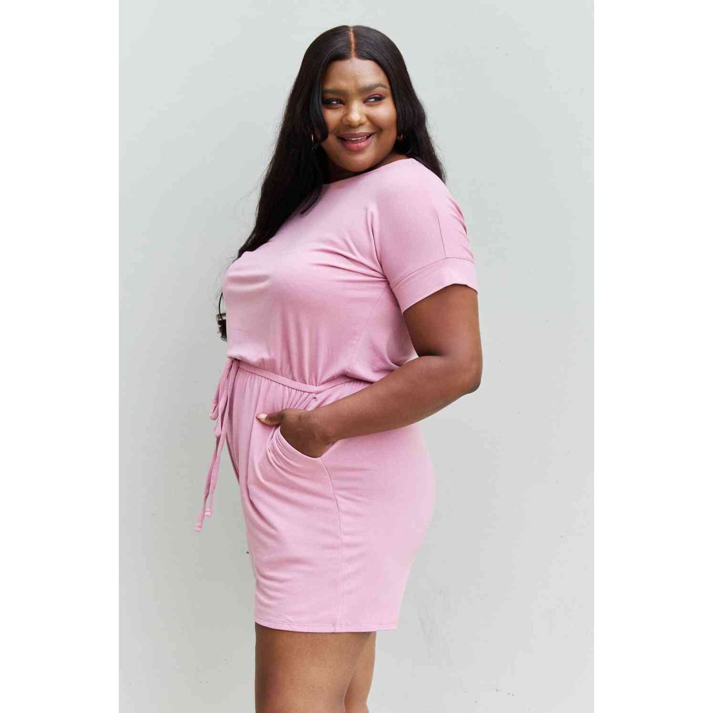 Zenana Chilled Out Full Size Short Sleeve Romper in Light Carnation Pink