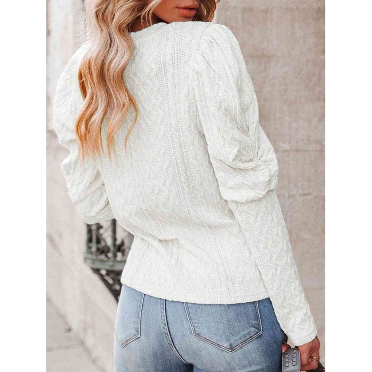 Round Neck Puff Sleeve Knit Top