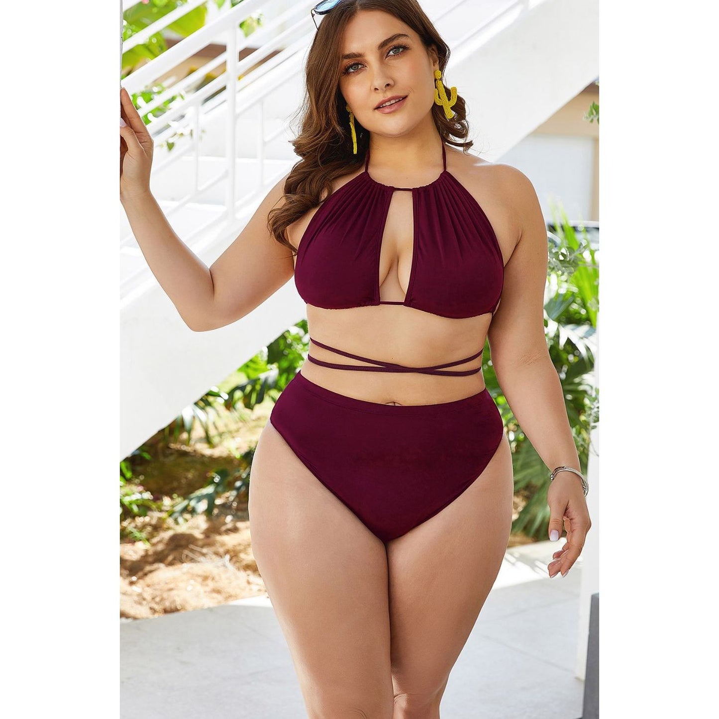 Plus Size Cutout Tied Backless Bikini Set