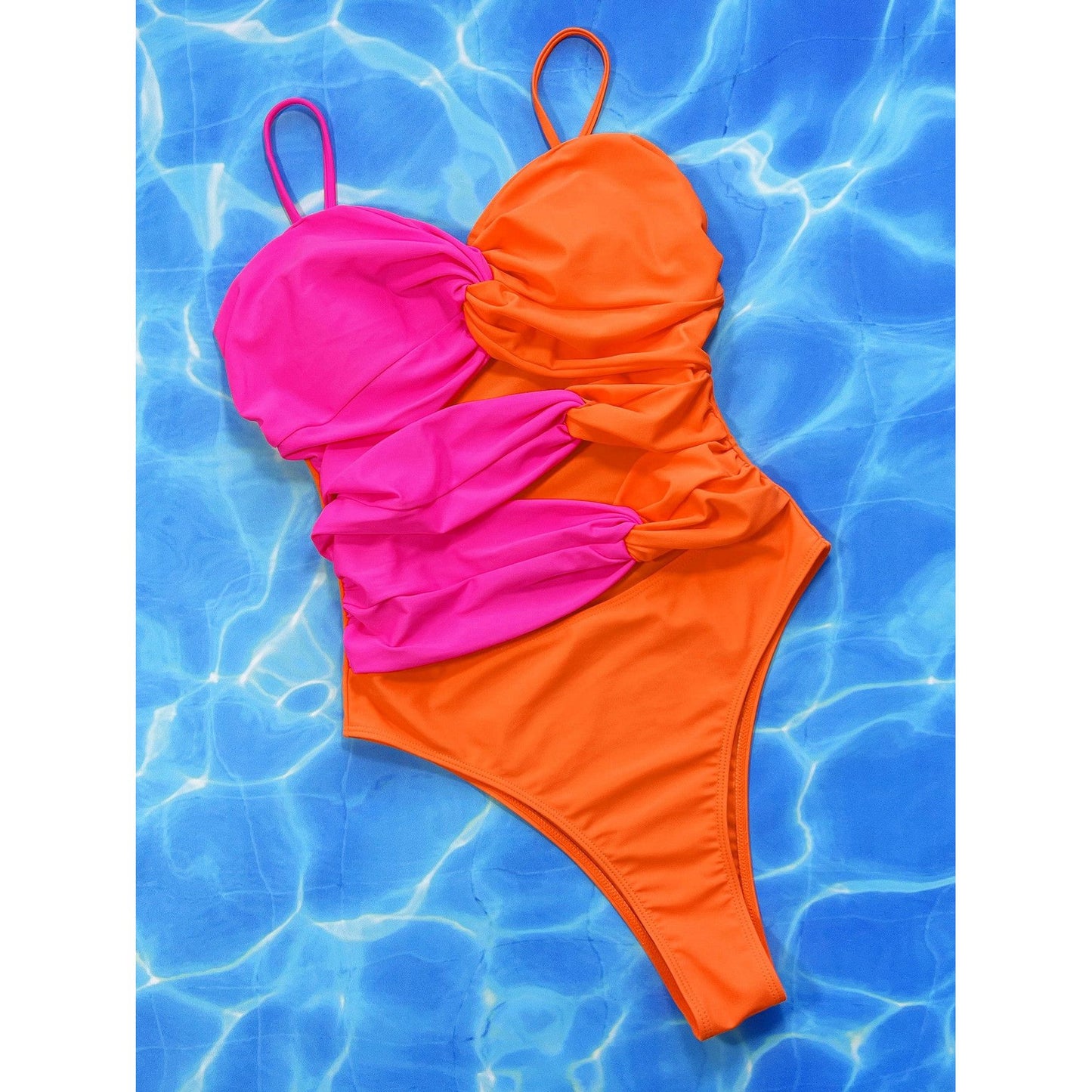 Two-Tone Twisted Cutout One-Piece Swimsuit