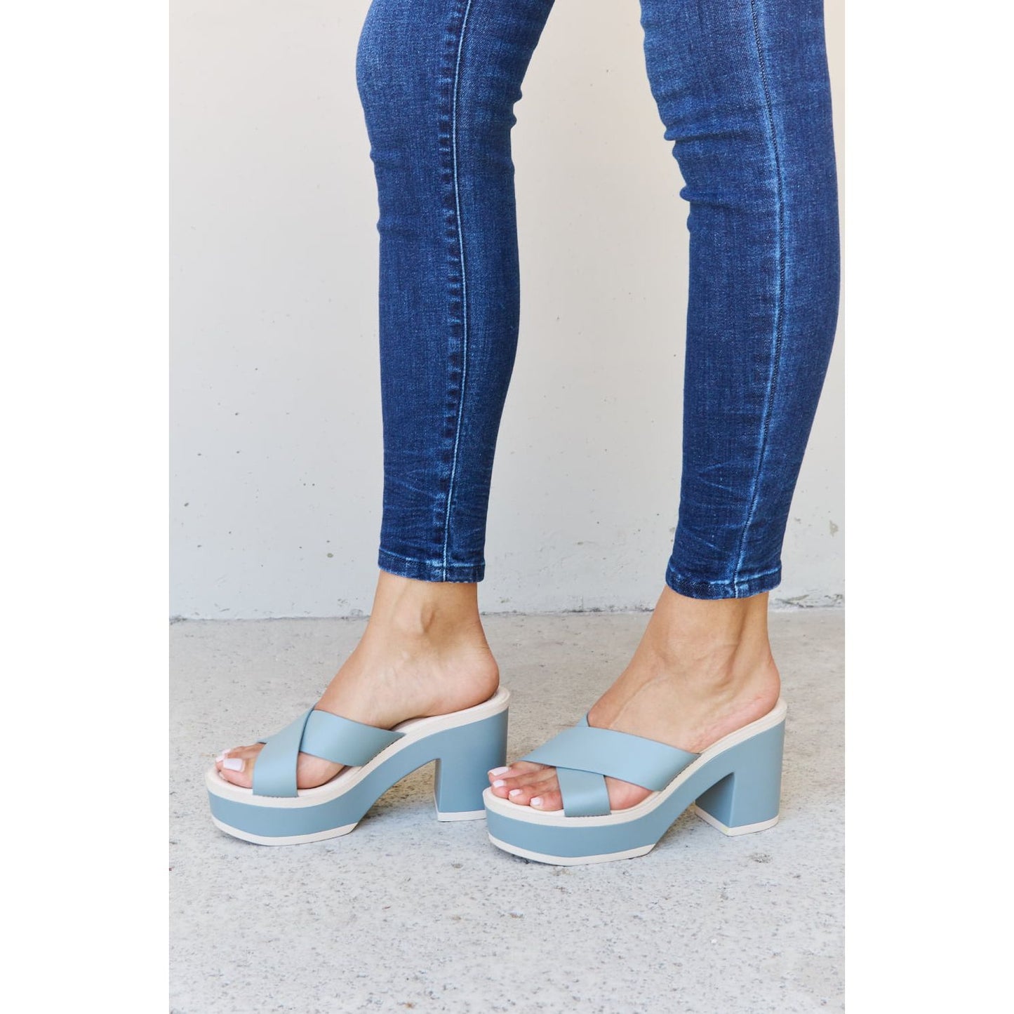 Weeboo Cherish The Moments Contrast Platform Sandals in Misty Blue