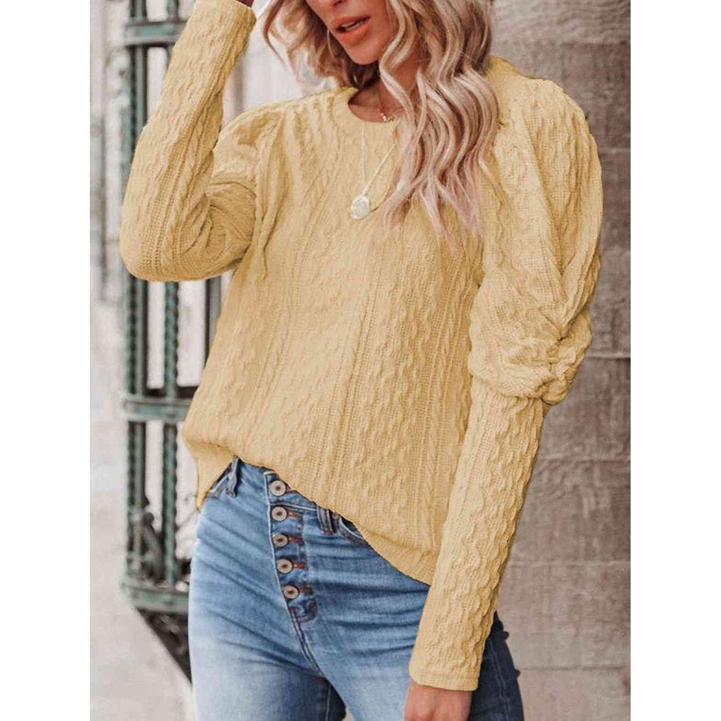 Round Neck Puff Sleeve Knit Top