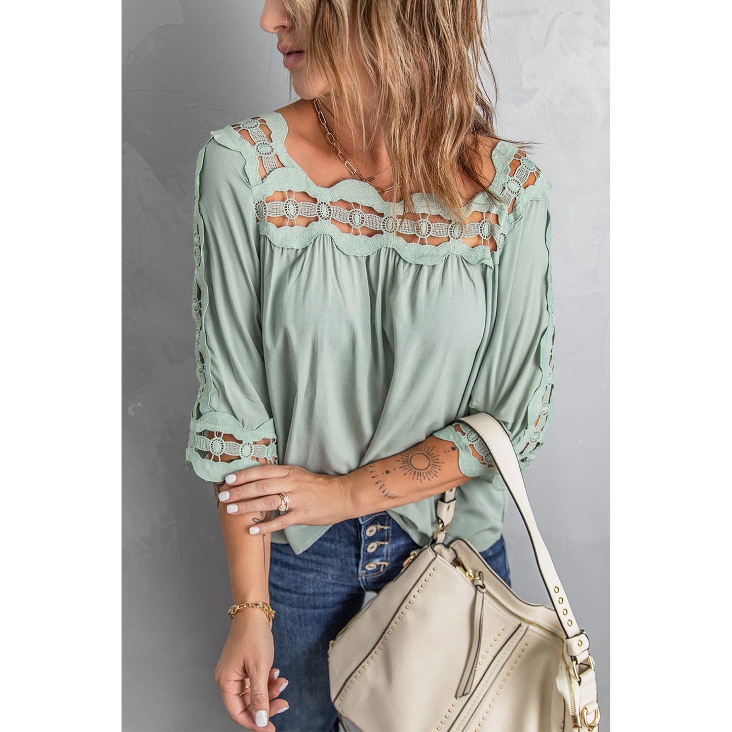 Crochet Trim Cutout Babydoll Blouse