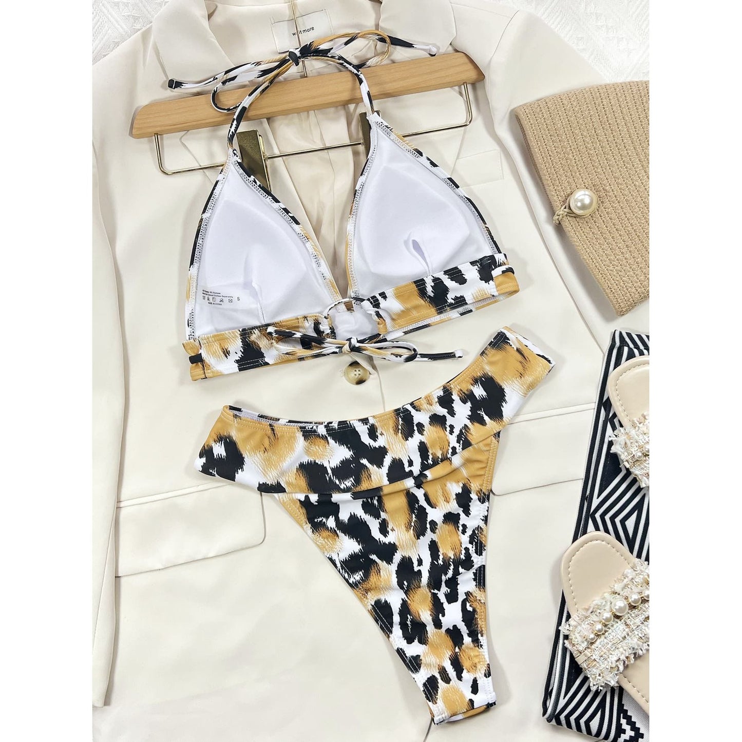 Animal Print Halter Neck Bikini Set