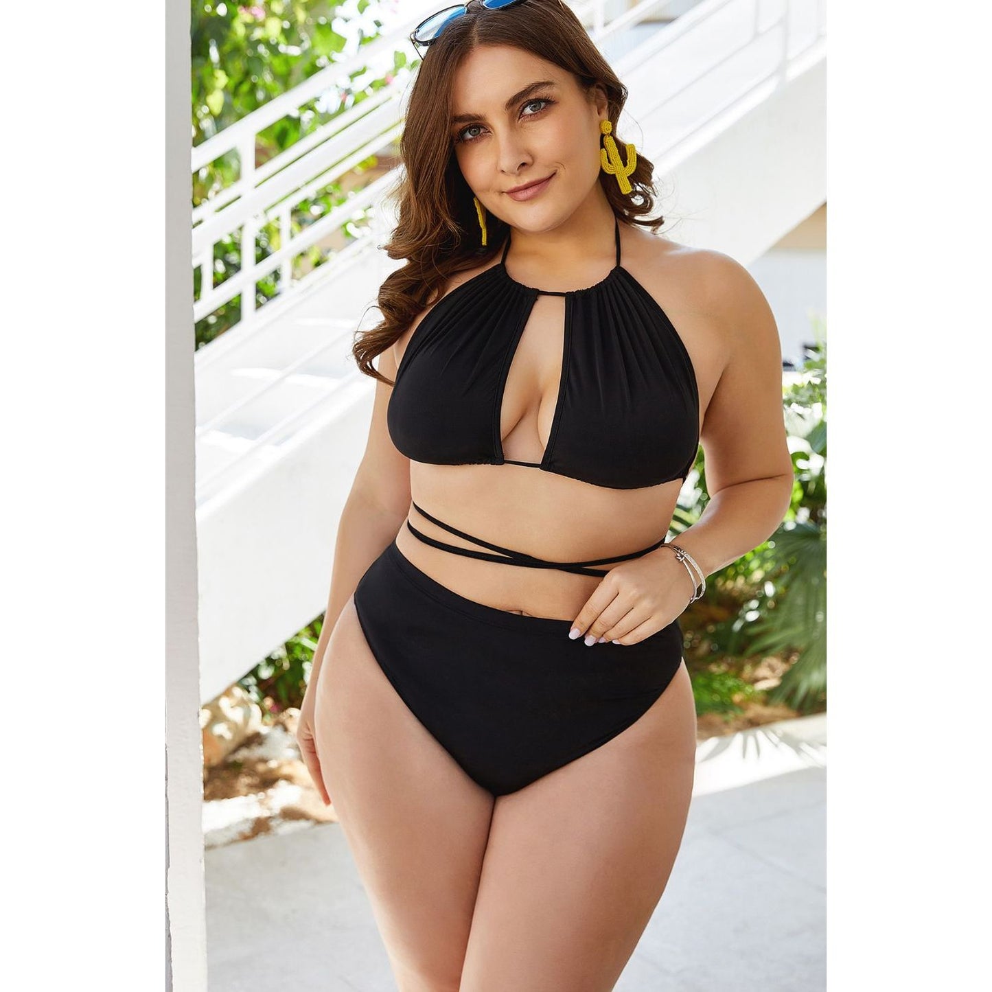 Plus Size Cutout Tied Backless Bikini Set