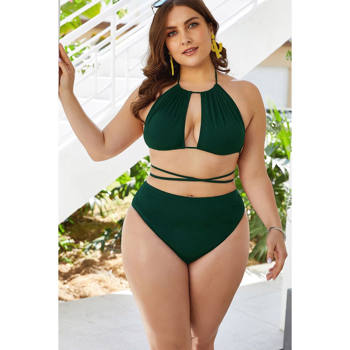Plus Size Cutout Tied Backless Bikini Set