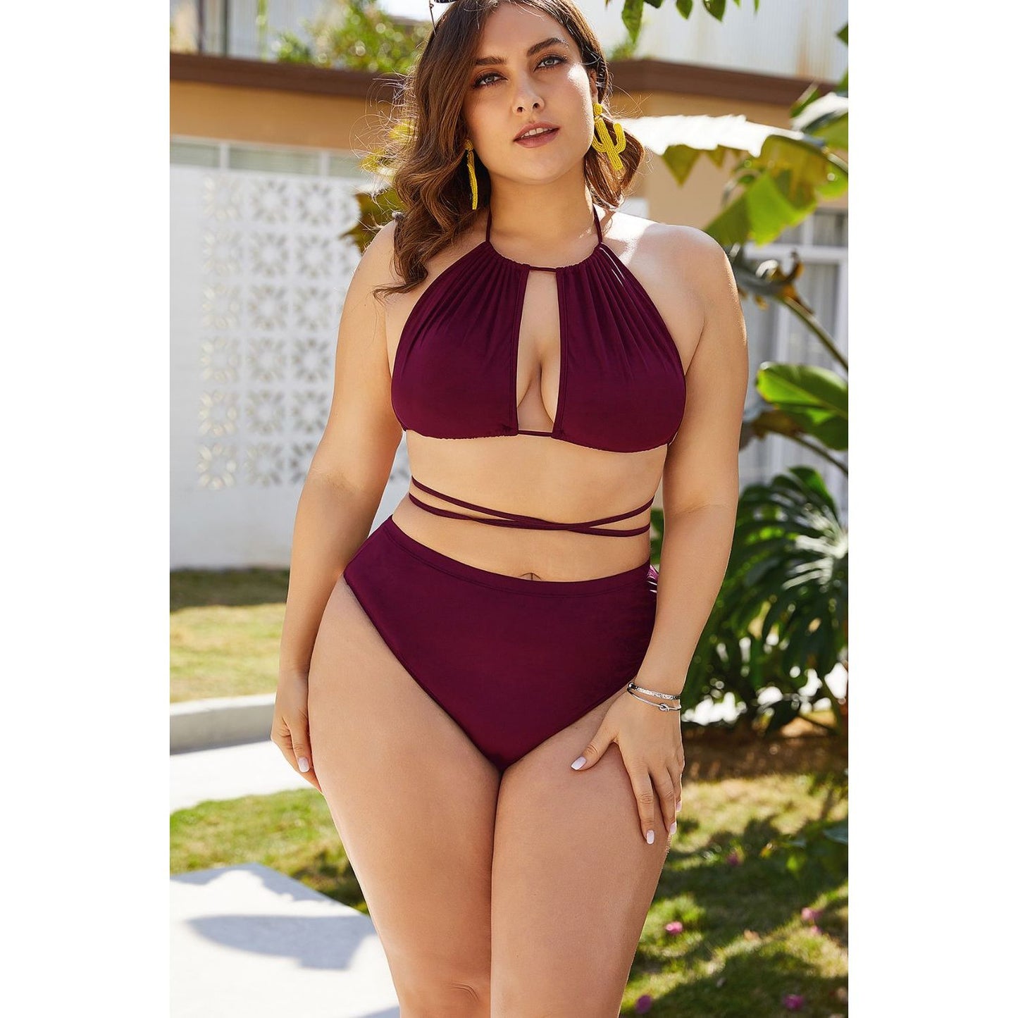 Plus Size Cutout Tied Backless Bikini Set