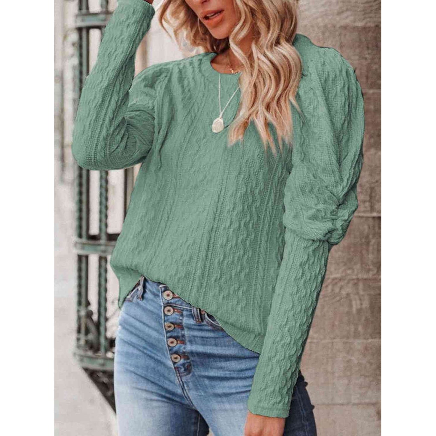 Round Neck Puff Sleeve Knit Top