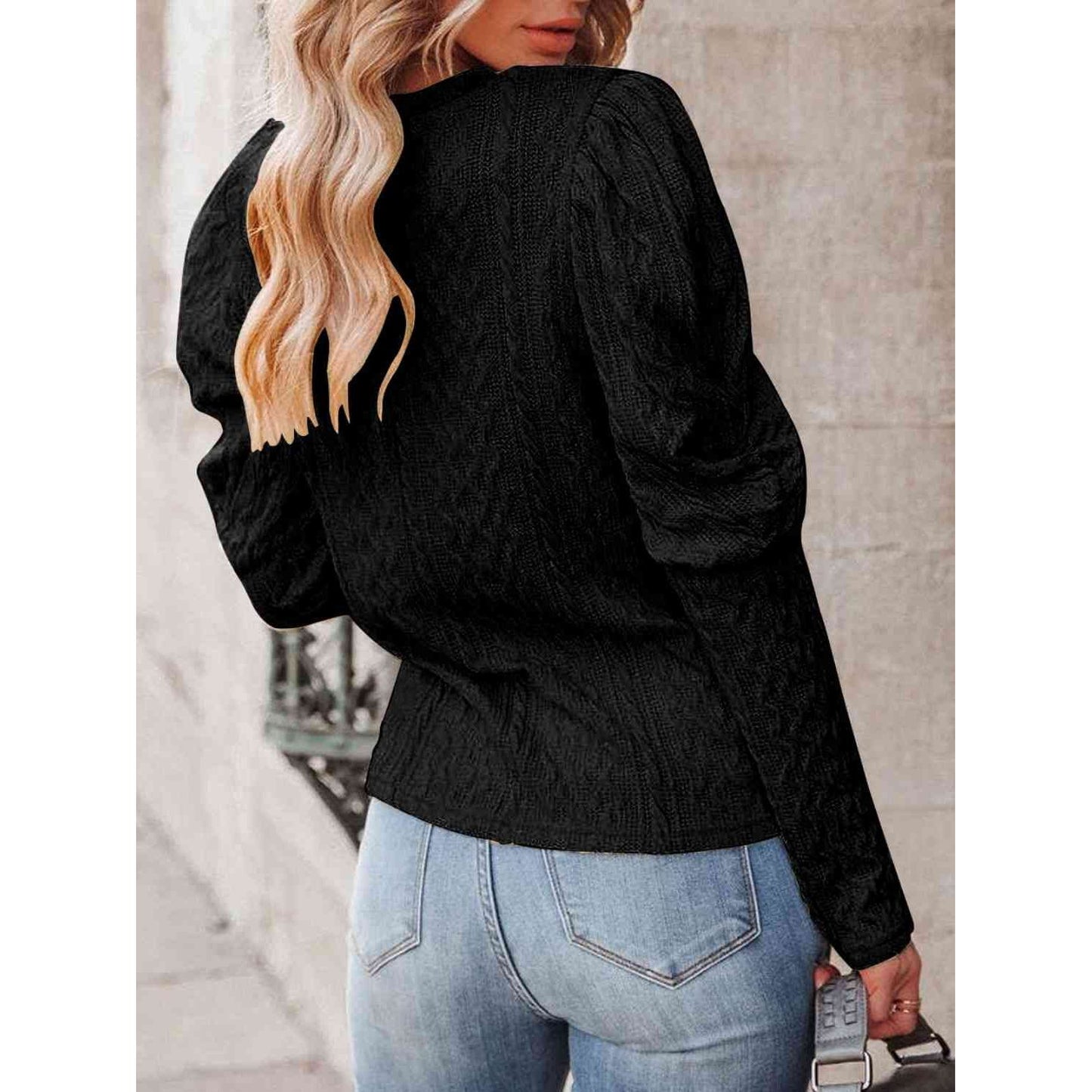 Round Neck Puff Sleeve Knit Top