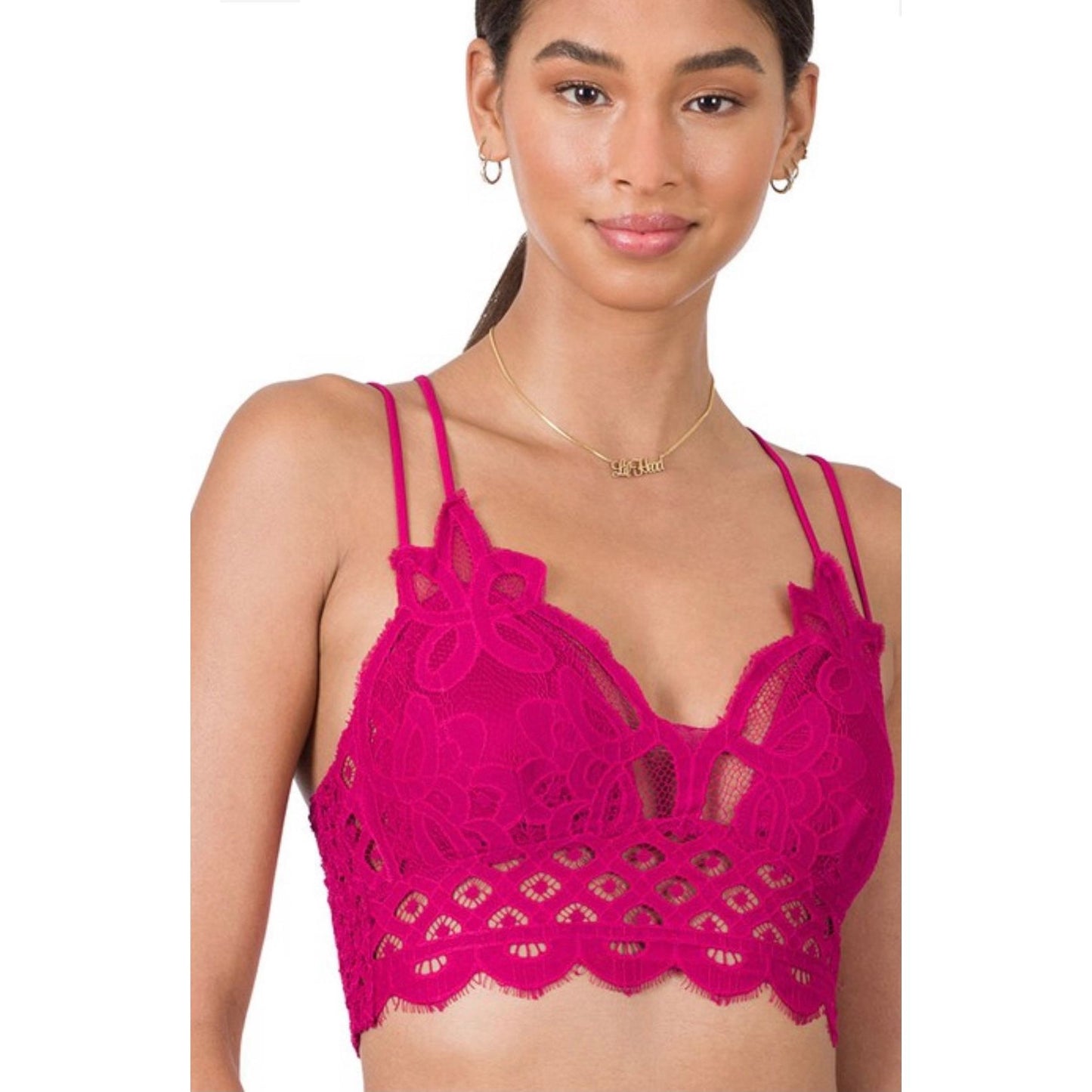 Scalloped Lace bralette/ magenta