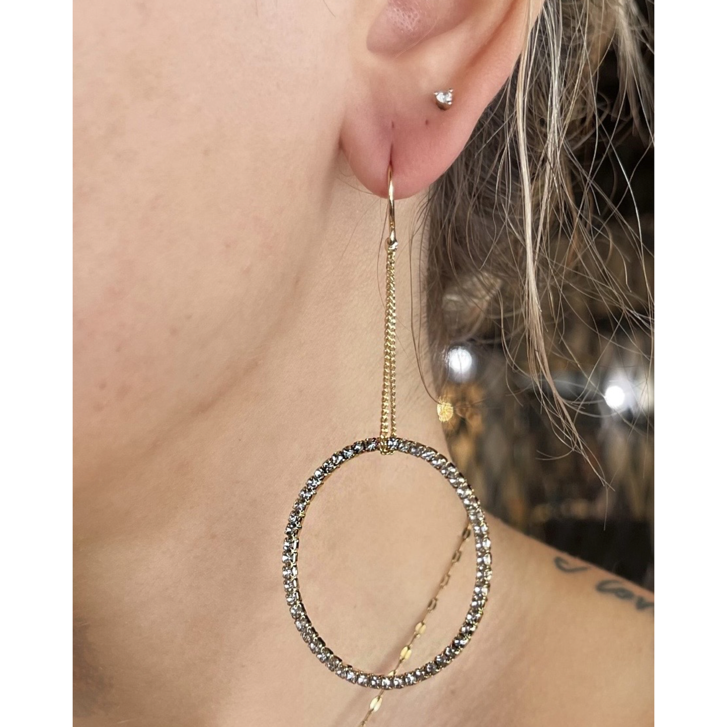 Crystal Dangle Hoops "Gold"