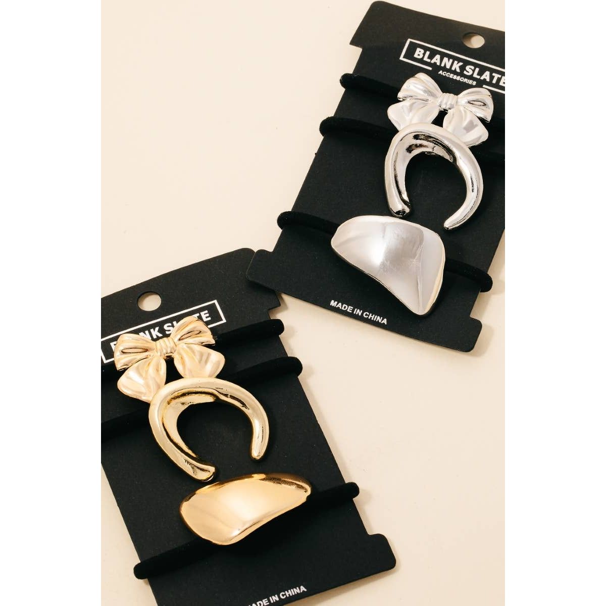Metallic Ribbon Bow And Shapes Hair Tie Set