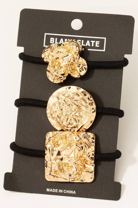 Clover Disc And Square Crumpled Metallic Hair Tie Set
