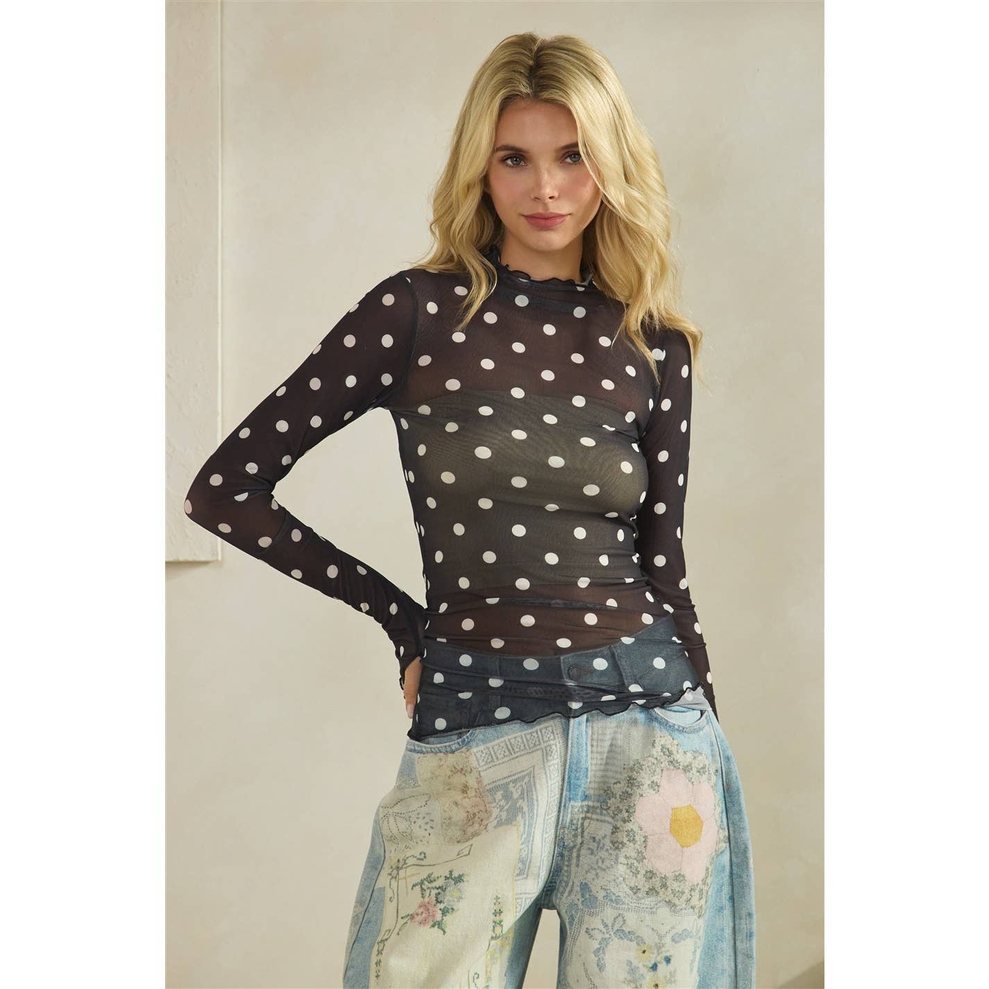 Lace Long Sleeve See Through Top