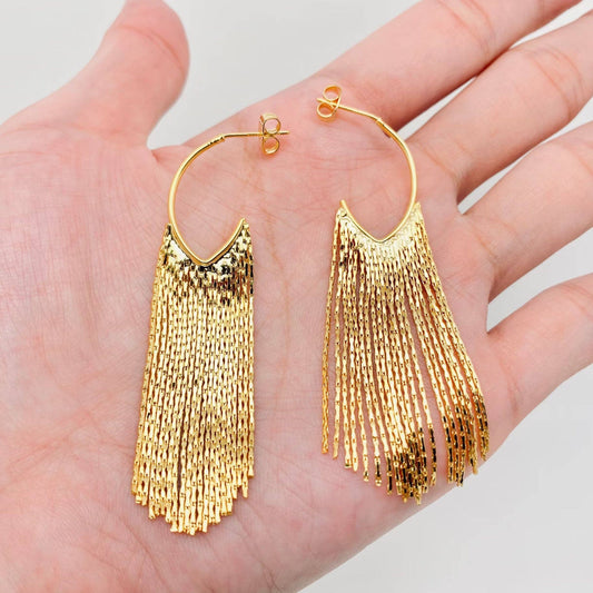 18K Gold-plated Chain Tassel Post Earrings