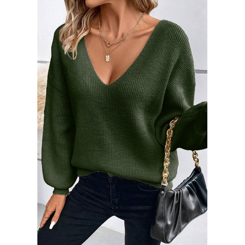 Tied Back V-Neck Long Sleeve Sweater