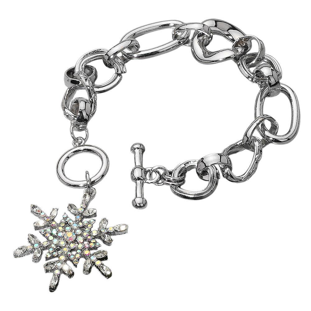 Rhinestone Embellished Snowflake Charm Toggle Bracelet