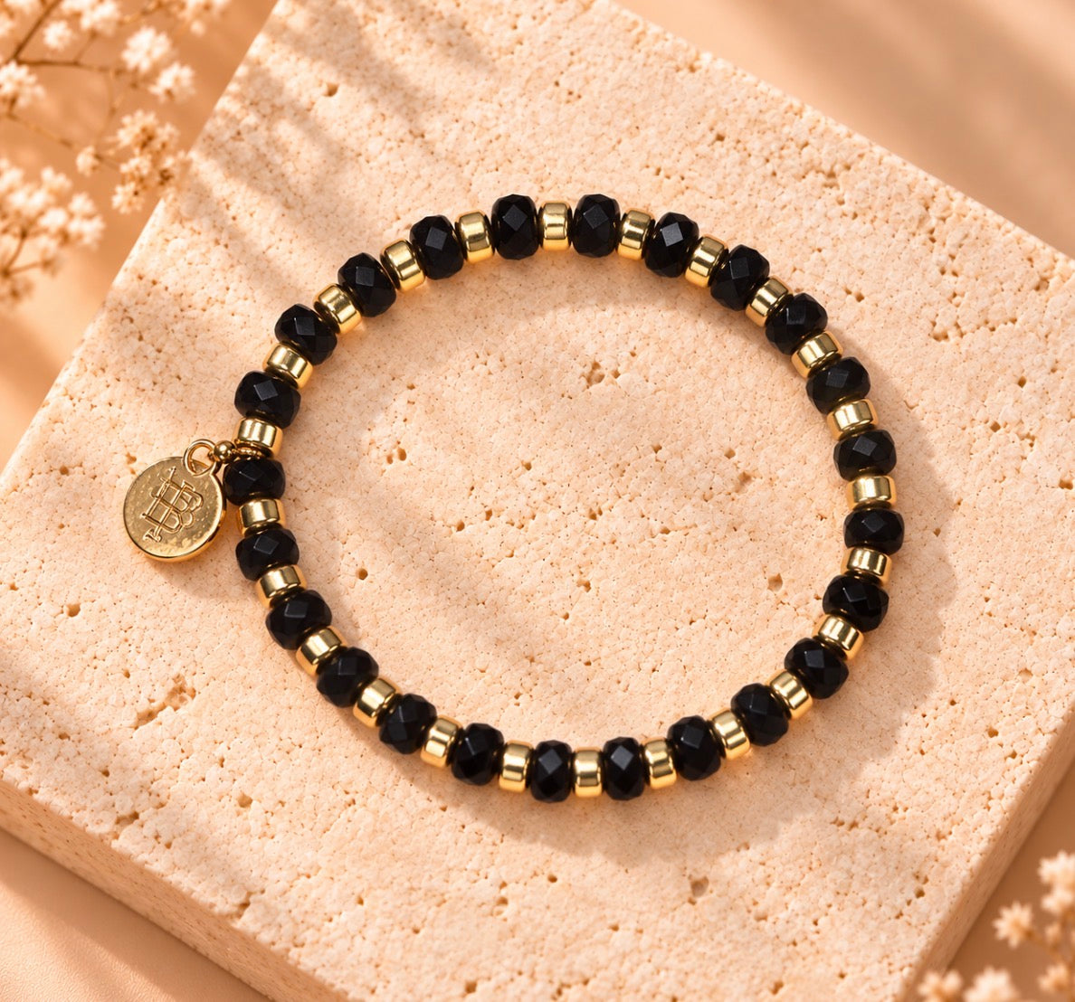 Gigi Stretch Bracelet - Black Faceted