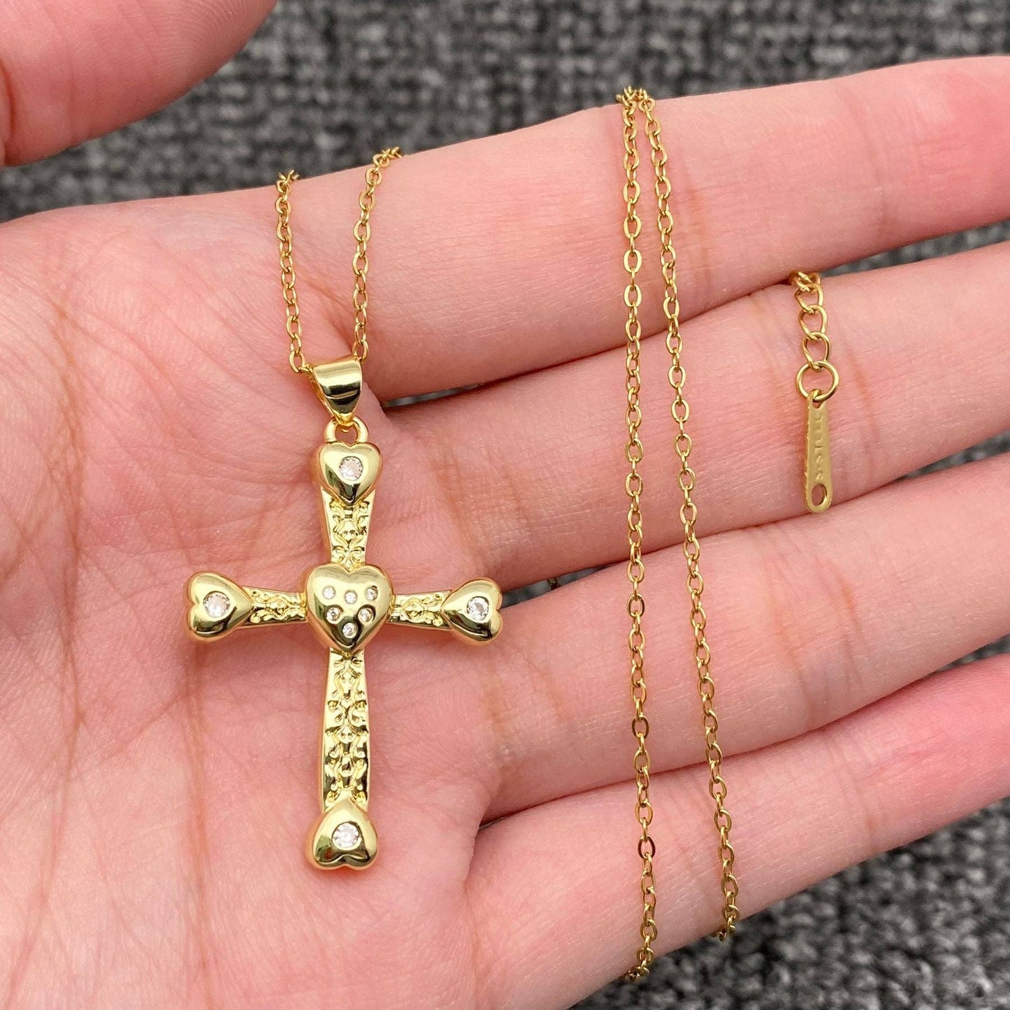 Multi Style Rhinestone & CZ Cross Charm Golden Necklace