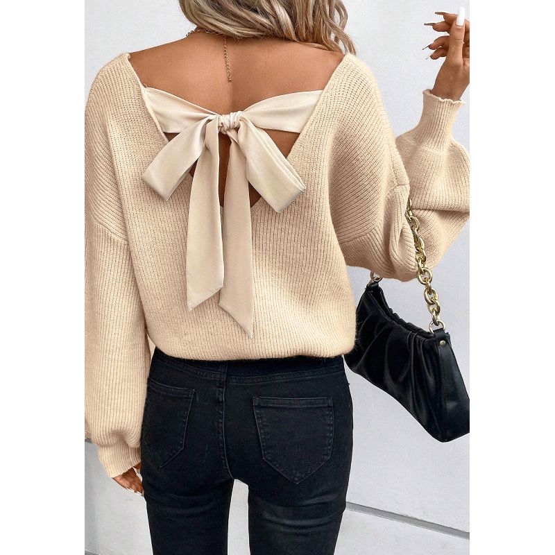 Tied Back V-Neck Long Sleeve Sweater