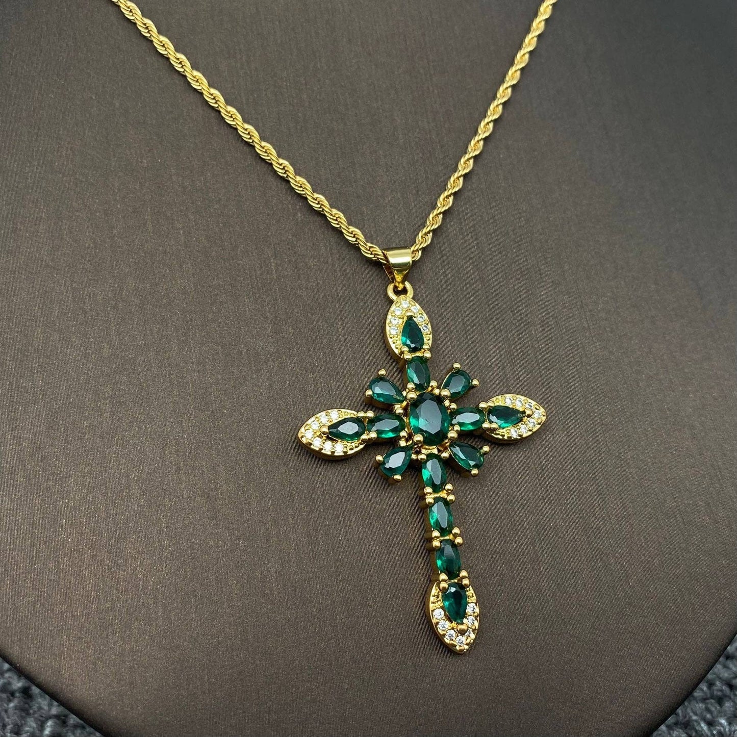 Sparkling Zircon Cross Charm Gold Plated Necklace