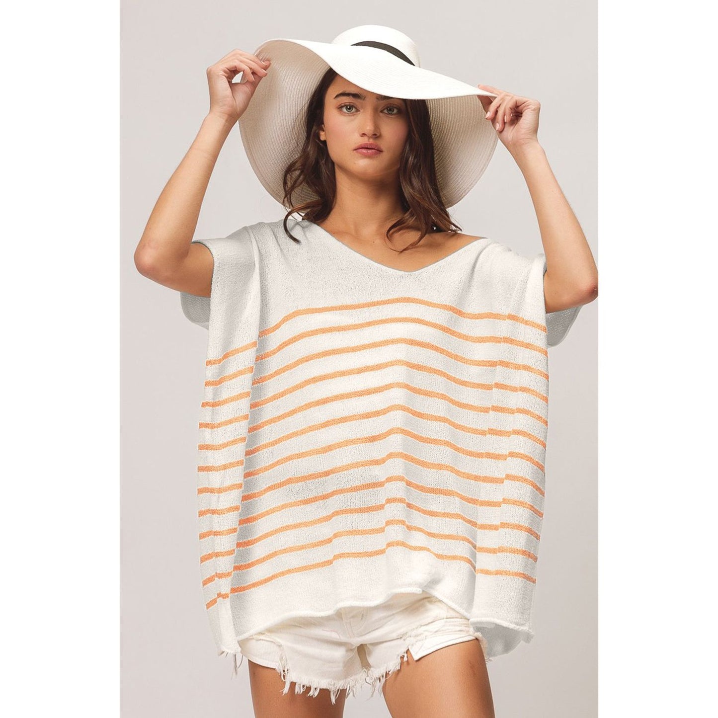 BiBi V Neck Striped Short Sleeve Top