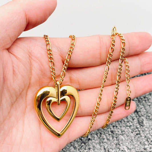 FGS - Hollow Double Heart Charm 18K Gold Plated Necklace