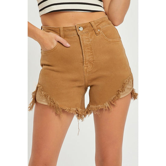 RISEN High Waist Frayed Hem Denim Shorts