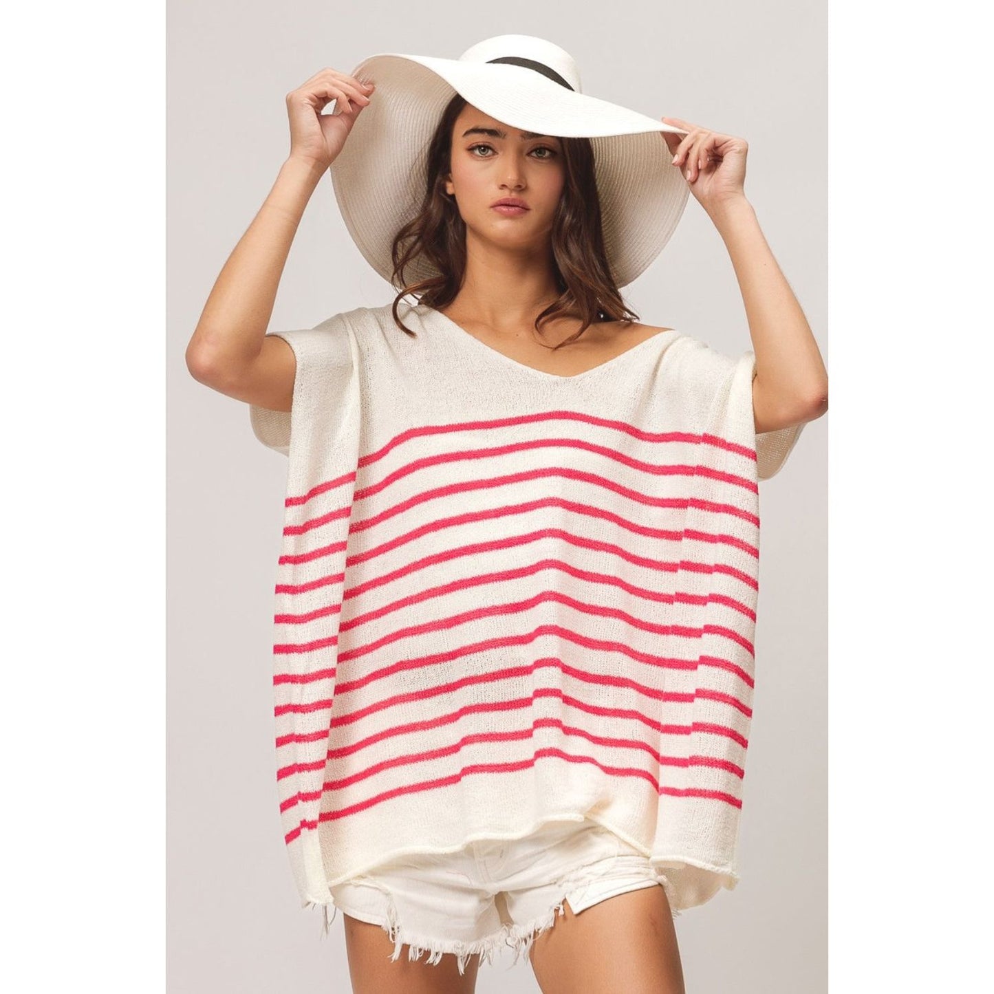 BiBi V Neck Striped Short Sleeve Top